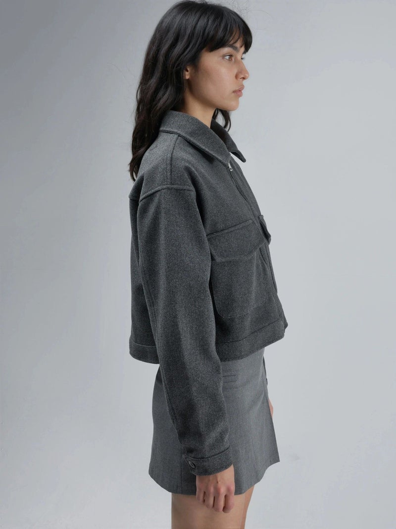 BUSEM Crop Gabardine Jacket with Zipper and Pocket - Image 5